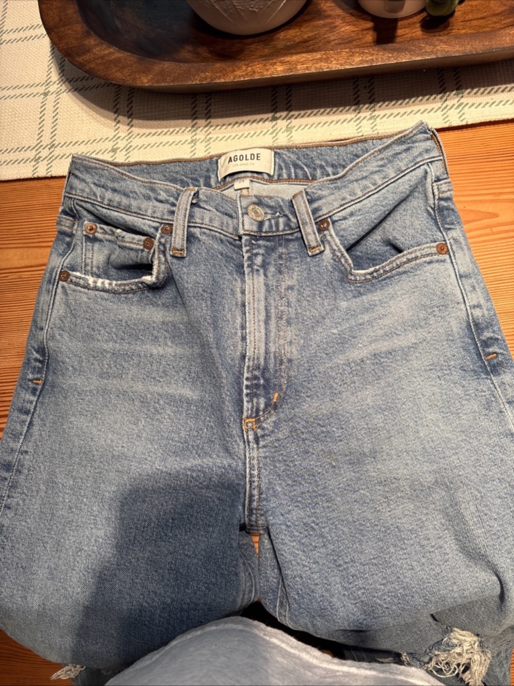 Agolde Light Blue High-Rise Denim jeans with Raw Hem. Size 24